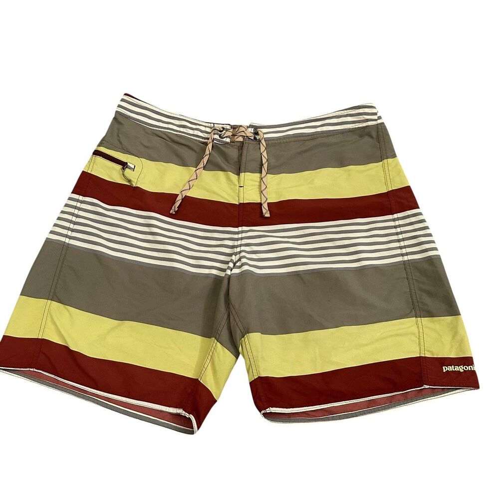 Patagonia Wavefarer Board Shorts Men’s 40 Yellow Stripes Surf Beach Drawstring